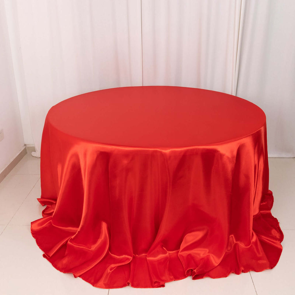 Satin 132" Round Tablecloth Red - Stylish Seamless Table Cover - Bell Racket Store