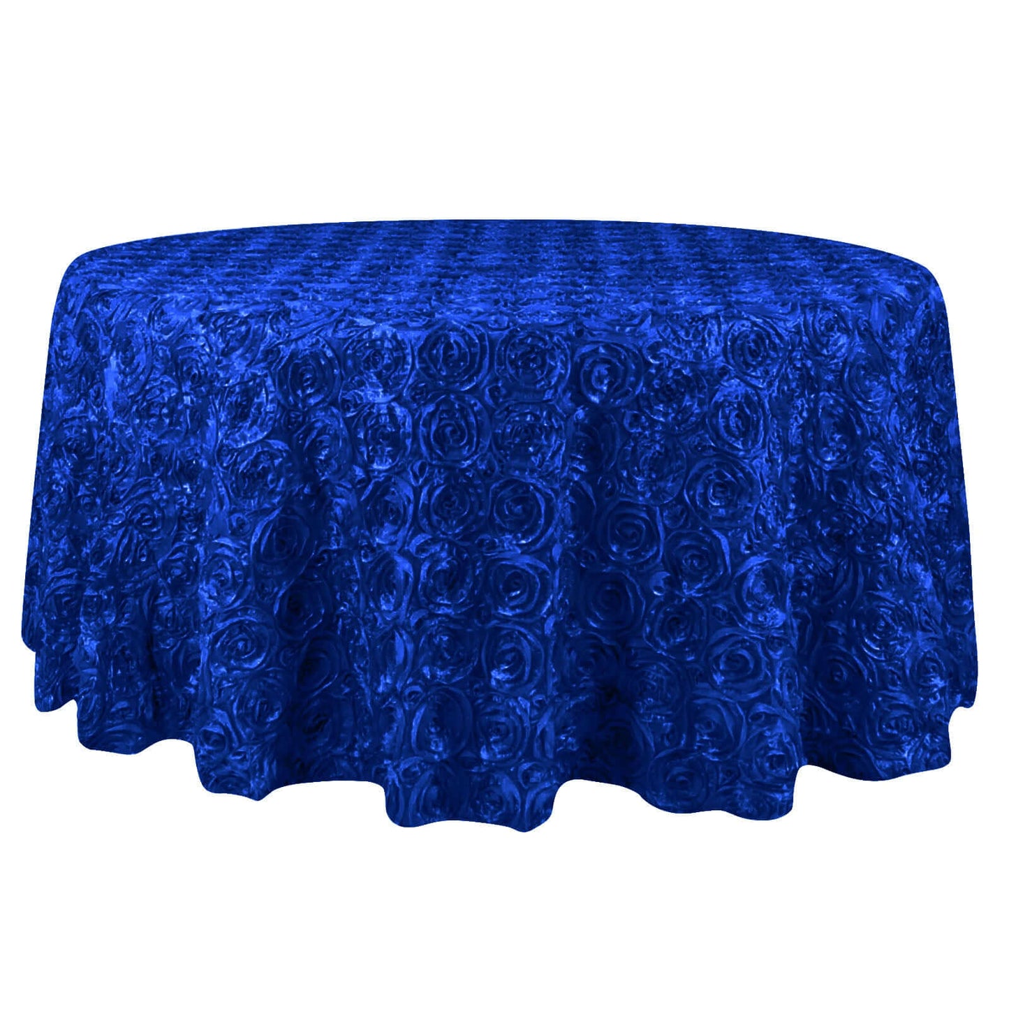 Satin 132" Round Tablecloth Royal Blue - Seamless Grandiose 3D Rosette Table Cover - NestOCart