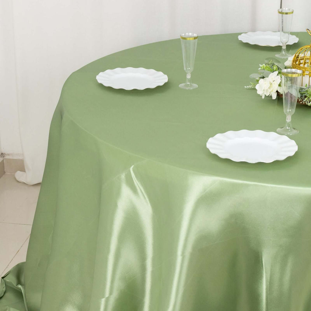 Satin 132" Round Tablecloth Sage Green - Stylish Seamless Table Cover - Bell Racket Store