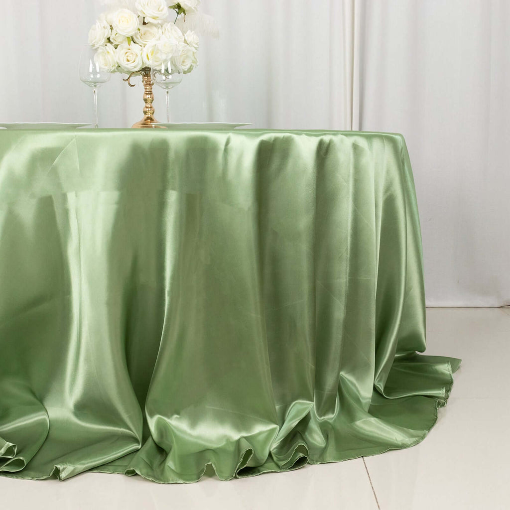 Satin 132" Round Tablecloth Sage Green - Stylish Seamless Table Cover - Bell Racket Store