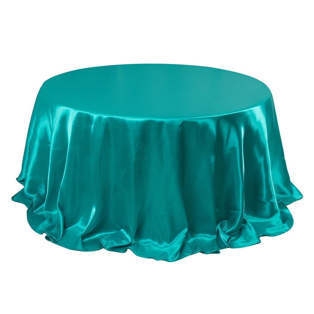 Satin 132" Round Tablecloth Turquoise - Stylish Seamless Table Cover - Bell Racket Store