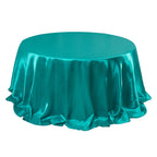 Satin 132" Round Tablecloth Turquoise - Stylish Seamless Table Cover - Bell Racket Store