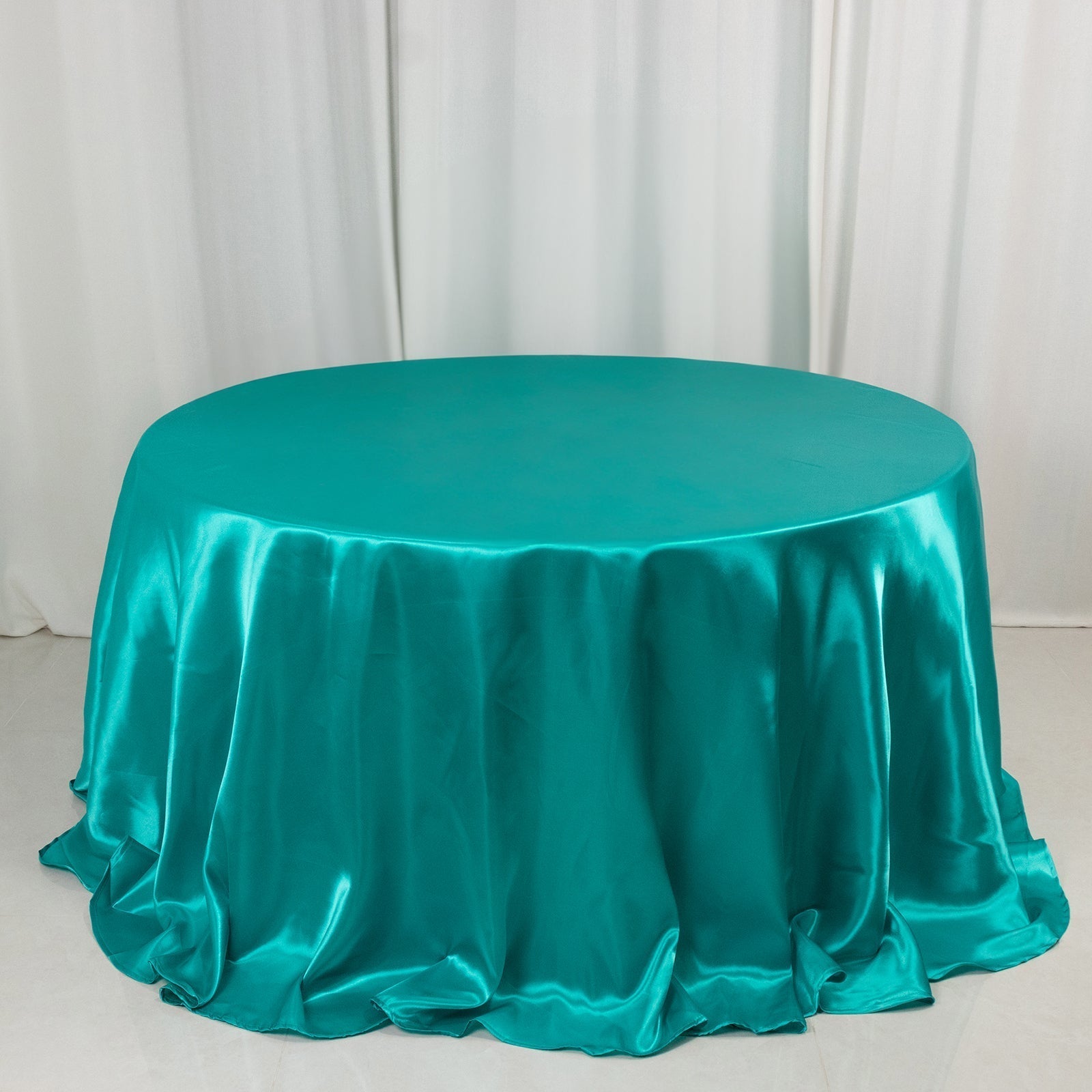 Satin 132" Round Tablecloth Turquoise - Stylish Seamless Table Cover - Bell Racket Store