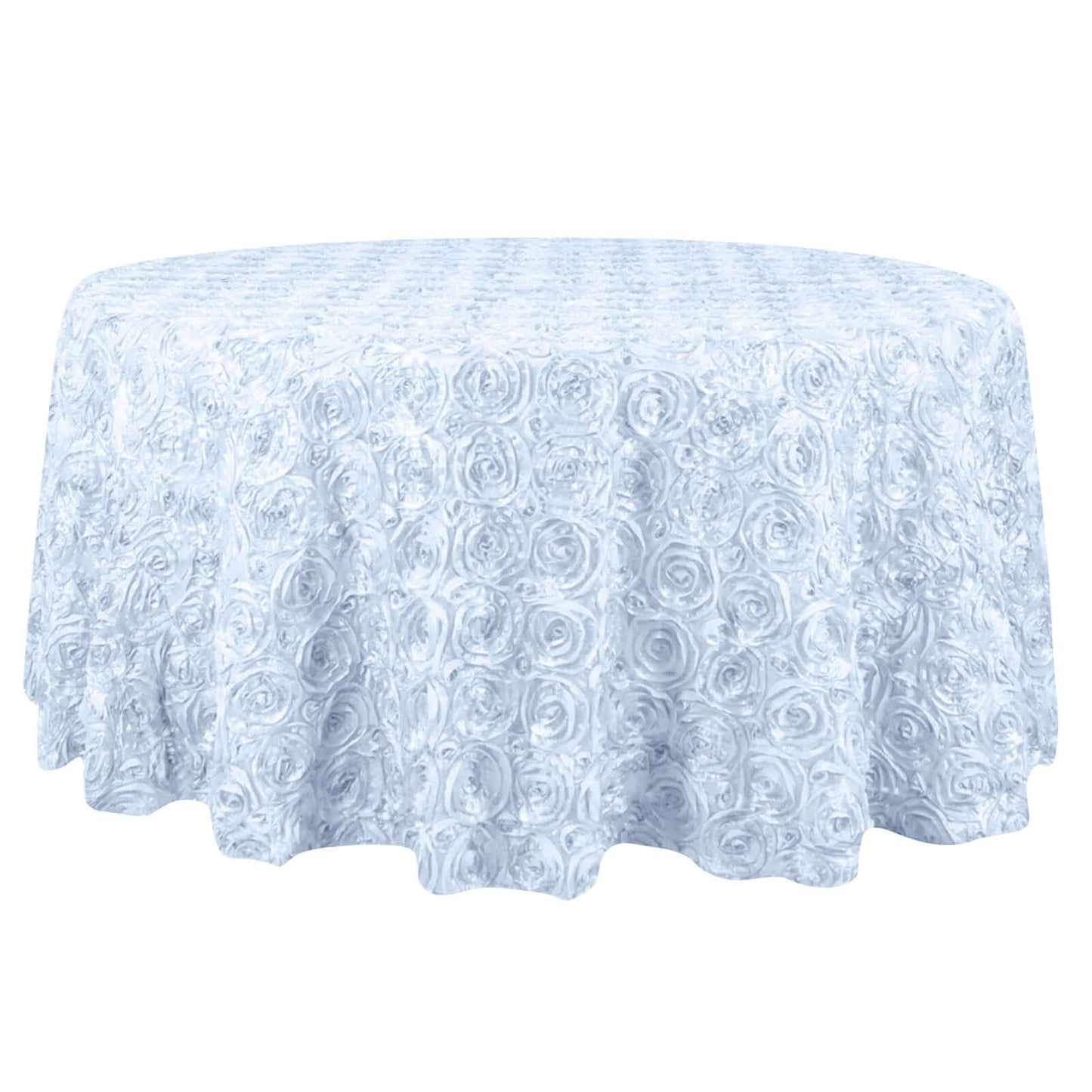 Satin 132" Round Tablecloth White - Grandiose 3D Rosette Design with Seamless Finish for Chic Occasions - NestOCart