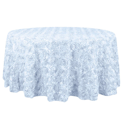 Satin 132" Round Tablecloth White - Grandiose 3D Rosette Design with Seamless Finish for Chic Occasions - NestOCart