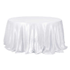 Satin 132" Round Tablecloth White - Stylish Seamless Table Cover for Weddings & Events