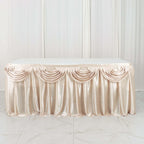 Satin 14ft Table Skirt Beige - Pleated Double Drape Table Cover - Bell Racket Store