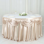 Satin 14ft Table Skirt Beige - Pleated Double Drape Table Cover - Bell Racket Store
