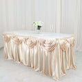 Satin 14ft Table Skirt Beige - Pleated Double Drape Table Cover - Bell Racket Store
