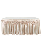 Satin 14ft Table Skirt Beige - Pleated Double Drape Table Cover - Bell Racket Store