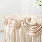 Satin 14ft Table Skirt Beige - Pleated Double Drape Table Cover - Bell Racket Store