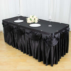 Satin 14ft Table Skirt Black Pleated Double Drape Design - Soft & Graceful for Events - Bell Racket Store