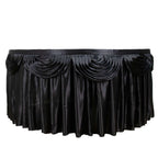 Satin 14ft Table Skirt Black Pleated Double Drape Design - Soft & Graceful for Events - Bell Racket Store