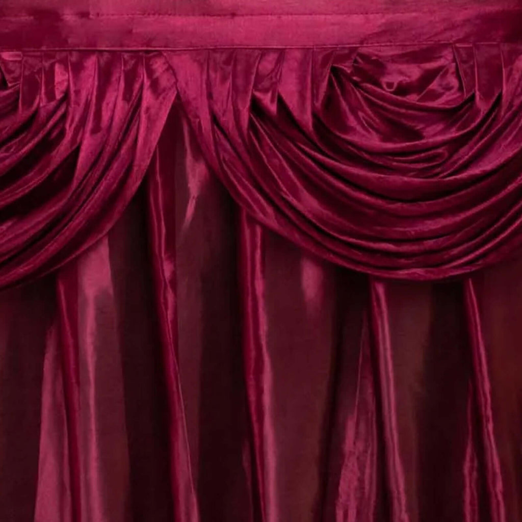 Satin 14ft Table Skirt Burgundy - Pleated Double Drape Table Cover - Bell Racket Store