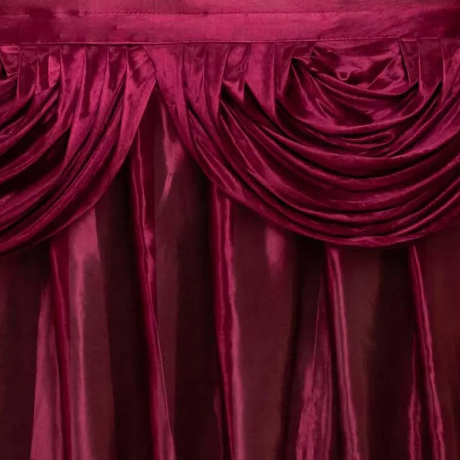 Satin 14ft Table Skirt Burgundy - Pleated Double Drape Table Cover - Bell Racket Store