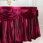 Satin 14ft Table Skirt Burgundy - Pleated Double Drape Table Cover - Bell Racket Store