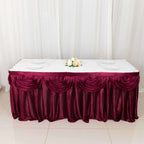 Satin 14ft Table Skirt Burgundy - Pleated Double Drape Table Cover - Bell Racket Store