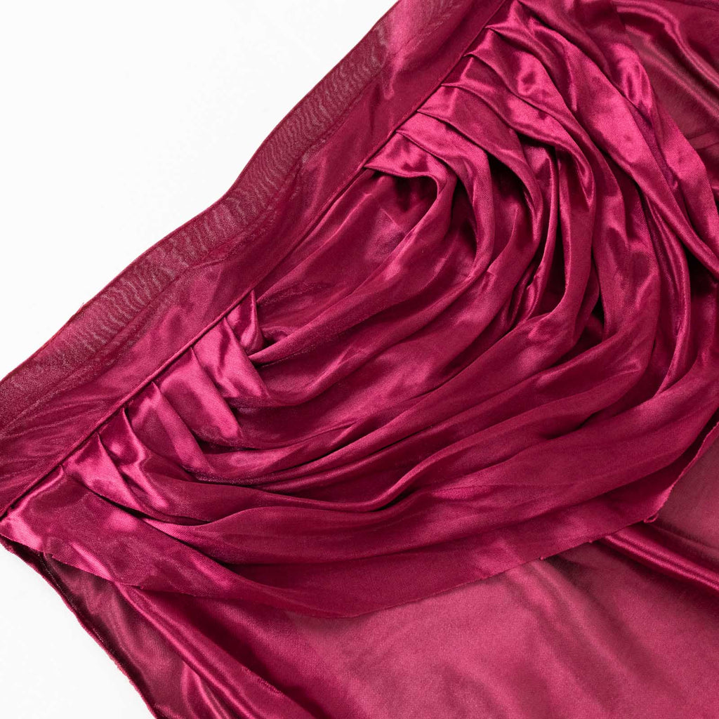 Satin 14ft Table Skirt Burgundy - Pleated Double Drape Table Cover - Bell Racket Store