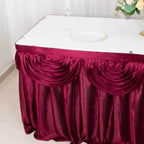 Satin 14ft Table Skirt Burgundy - Pleated Double Drape Table Cover - Bell Racket Store