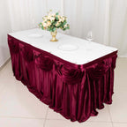 Satin 14ft Table Skirt Burgundy - Pleated Double Drape Table Cover - Bell Racket Store
