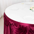 Satin 14ft Table Skirt Burgundy - Pleated Double Drape Table Cover - Bell Racket Store