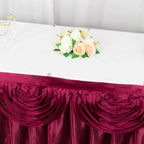 Satin 14ft Table Skirt Burgundy - Pleated Double Drape Table Cover - Bell Racket Store