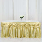 Satin 14ft Table Skirt Champagne - Pleated Double Drape Table Cover - Bell Racket Store