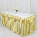 Satin 14ft Table Skirt Champagne - Pleated Double Drape Table Cover - Bell Racket Store