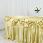 Satin 14ft Table Skirt Champagne - Pleated Double Drape Table Cover - Bell Racket Store