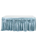Satin 14ft Table Skirt Dusty Blue - Pleated Double Drape Table Cover - Bell Racket Store