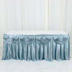 Satin 14ft Table Skirt Dusty Blue - Pleated Double Drape Table Cover - Bell Racket Store