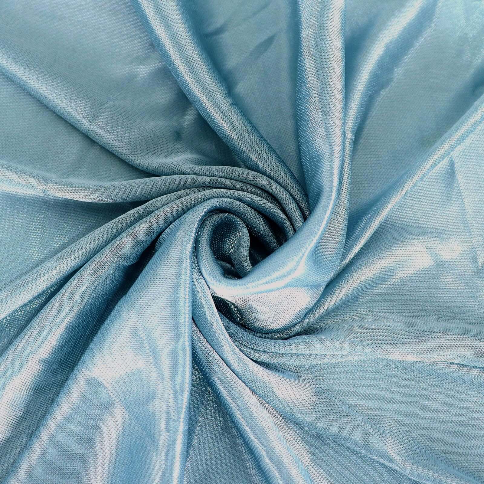 Satin 14ft Table Skirt Dusty Blue - Pleated Double Drape Table Cover - Bell Racket Store
