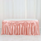 Satin 14ft Table Skirt Dusty Rose - Pleated Double Drape Table Cover - Bell Racket Store