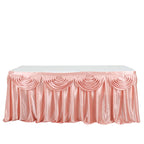 Satin 14ft Table Skirt Dusty Rose - Pleated Double Drape Table Cover - Bell Racket Store