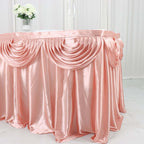Satin 14ft Table Skirt Dusty Rose - Pleated Double Drape Table Cover - Bell Racket Store