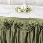 Satin 14ft Table Skirt Dusty Sage Green - Pleated Double Drape Table Cover - Bell Racket Store