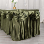 Satin 14ft Table Skirt Dusty Sage Green - Pleated Double Drape Table Cover - Bell Racket Store