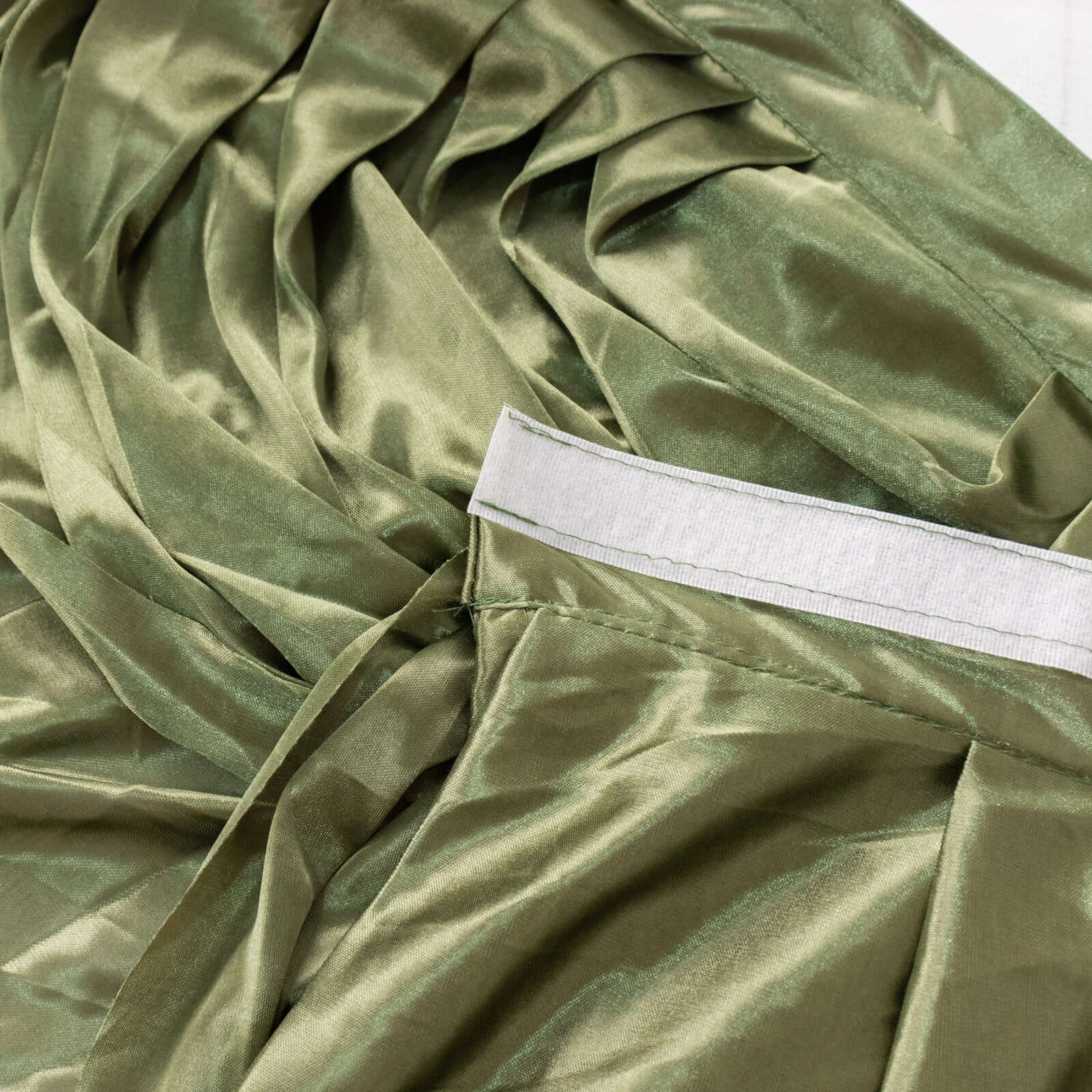 Satin 14ft Table Skirt Dusty Sage Green - Pleated Double Drape Table Cover - Bell Racket Store