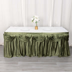 Satin 14ft Table Skirt Dusty Sage Green - Pleated Double Drape Table Cover - Bell Racket Store