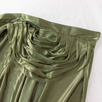 Satin 14ft Table Skirt Dusty Sage Green - Pleated Double Drape Table Cover - Bell Racket Store