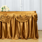 Satin 14ft Table Skirt Gold Pleated Double Drape Design - Soft & Graceful for Events - Bell Racket Store