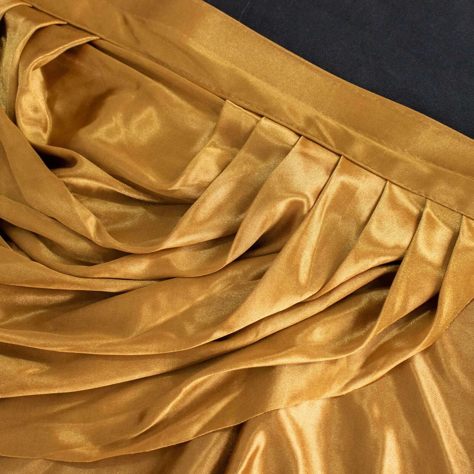 Satin 14ft Table Skirt Gold Pleated Double Drape Design - Soft & Graceful for Events - Bell Racket Store