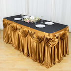 Satin 14ft Table Skirt Gold Pleated Double Drape Design - Soft & Graceful for Events - Bell Racket Store