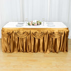 Satin 14ft Table Skirt Gold Pleated Double Drape Design - Soft & Graceful for Events - Bell Racket Store