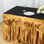 Satin 14ft Table Skirt Gold Pleated Double Drape Design - Soft & Graceful for Events - Bell Racket Store