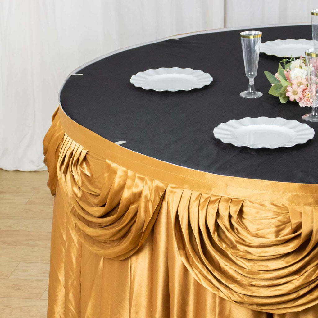 Satin 14ft Table Skirt Gold Pleated Double Drape Design - Soft & Graceful for Events - Bell Racket Store
