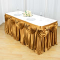 Satin 14ft Table Skirt Gold Pleated Double Drape Design - Soft & Graceful for Events - Bell Racket Store