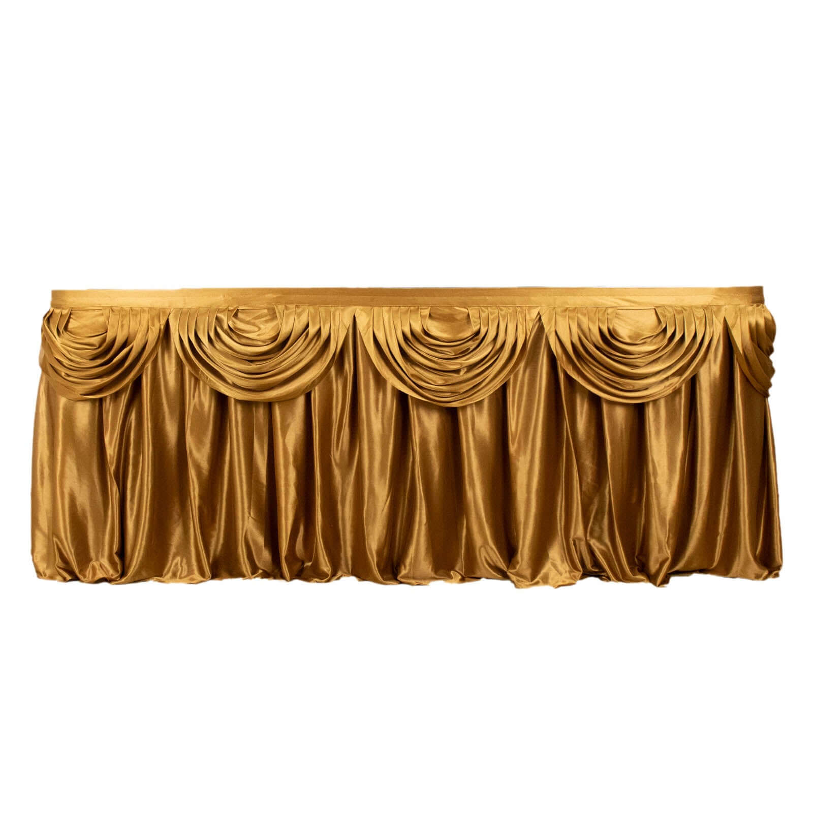 Satin 14ft Table Skirt Gold Pleated Double Drape Design - Soft & Graceful for Events - Bell Racket Store