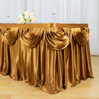 Satin 14ft Table Skirt Gold Pleated Double Drape Design - Soft & Graceful for Events - Bell Racket Store