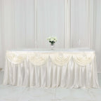 Satin 14ft Table Skirt Ivory - Pleated Double Drape Table Cover - Bell Racket Store